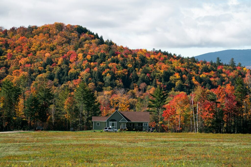 New England colonial-style house in fall colors, representing Connecticut's real estate conveyance tax